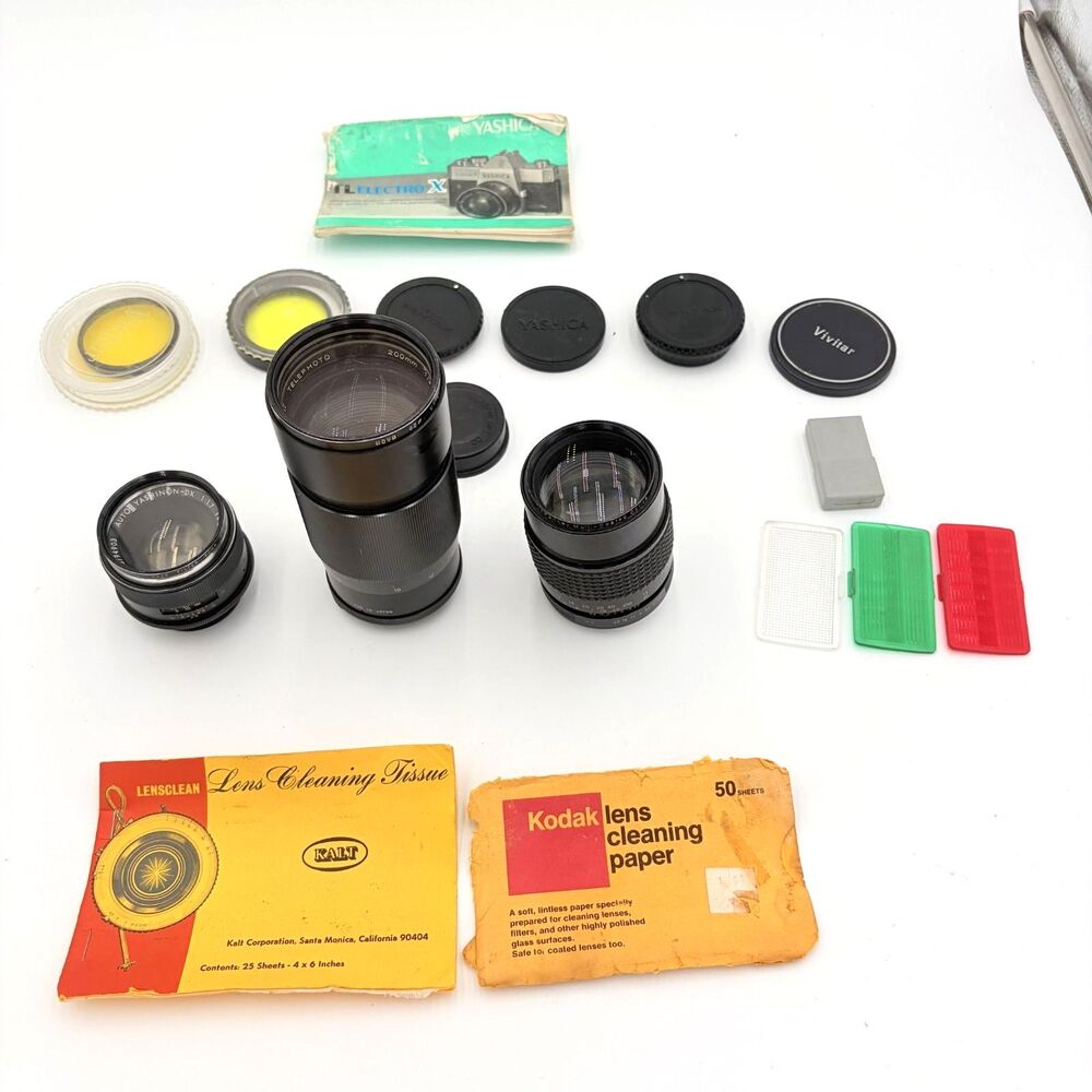 Vintage Camera Lens Lot Yashica Yashinon-DX 50mm Vivitar 200mm 135mm PK